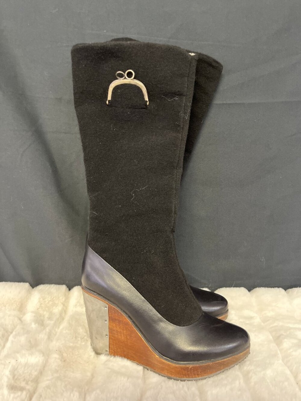 Vintage Zip-Up Fly London Wedge Heeled Boots with pocket Size 9